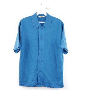 Vintage Rockabilly Double Knit Button Shirt Blue
